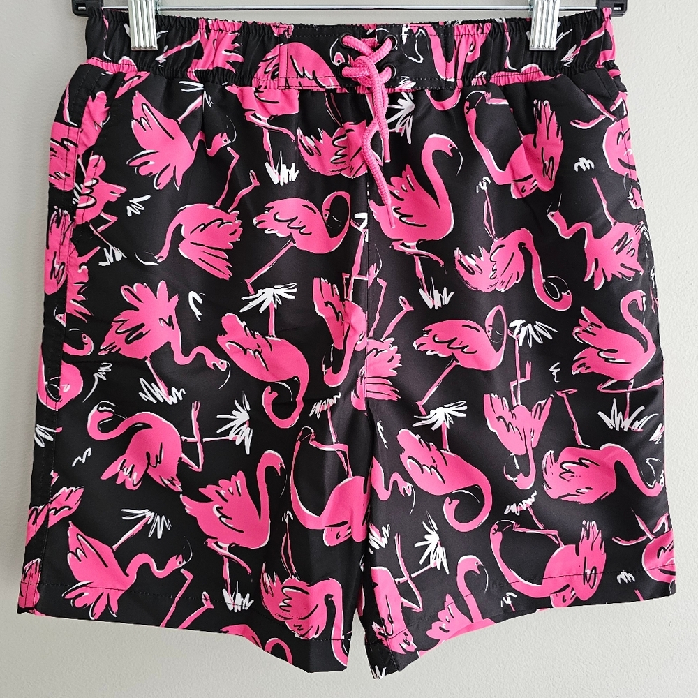 NWT Stella McCartney Kids Black and Pink Disco Flamingo Swim Shorts